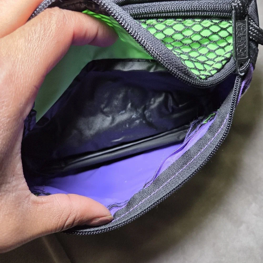 Vintage Bugle Boy Neon Colorblock Fanny Pack Waist Bag Green Purple Mesh 90s